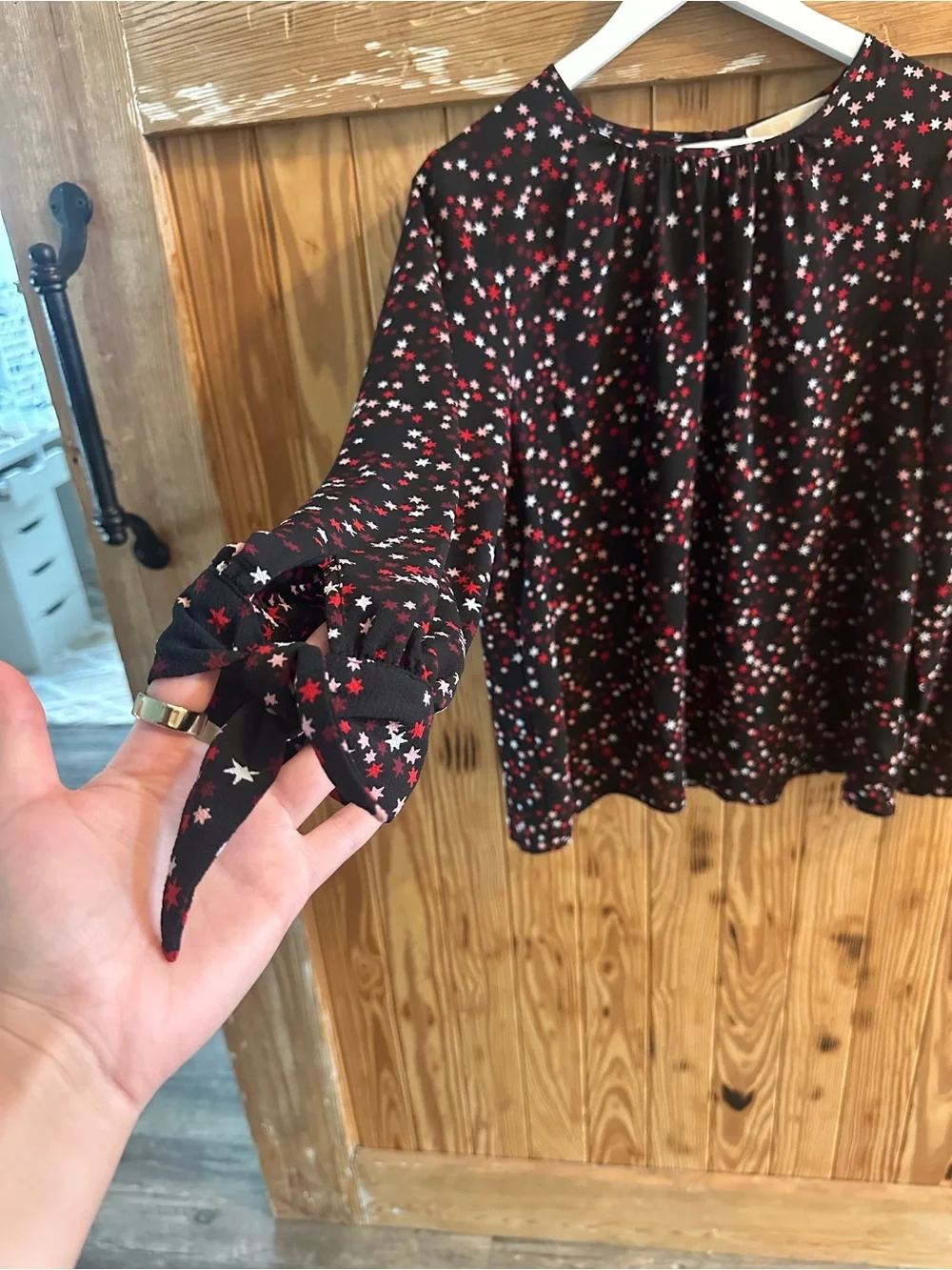 Women's Black Star-Print Long Sleeve Blouse Michael Kors